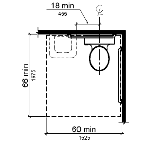 Figure 604.3.2 (Exception) Overlap of Water Closet Clearance in Residential Dwelling Units