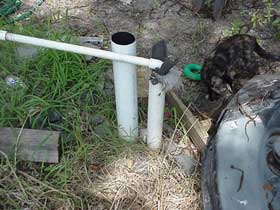 Abandoned well PVC casing. No annular cement or surface completion